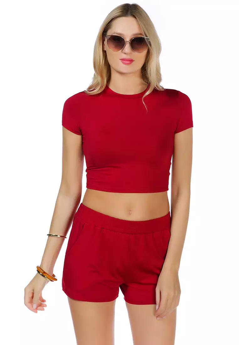 Red cotton clearance shorts womens