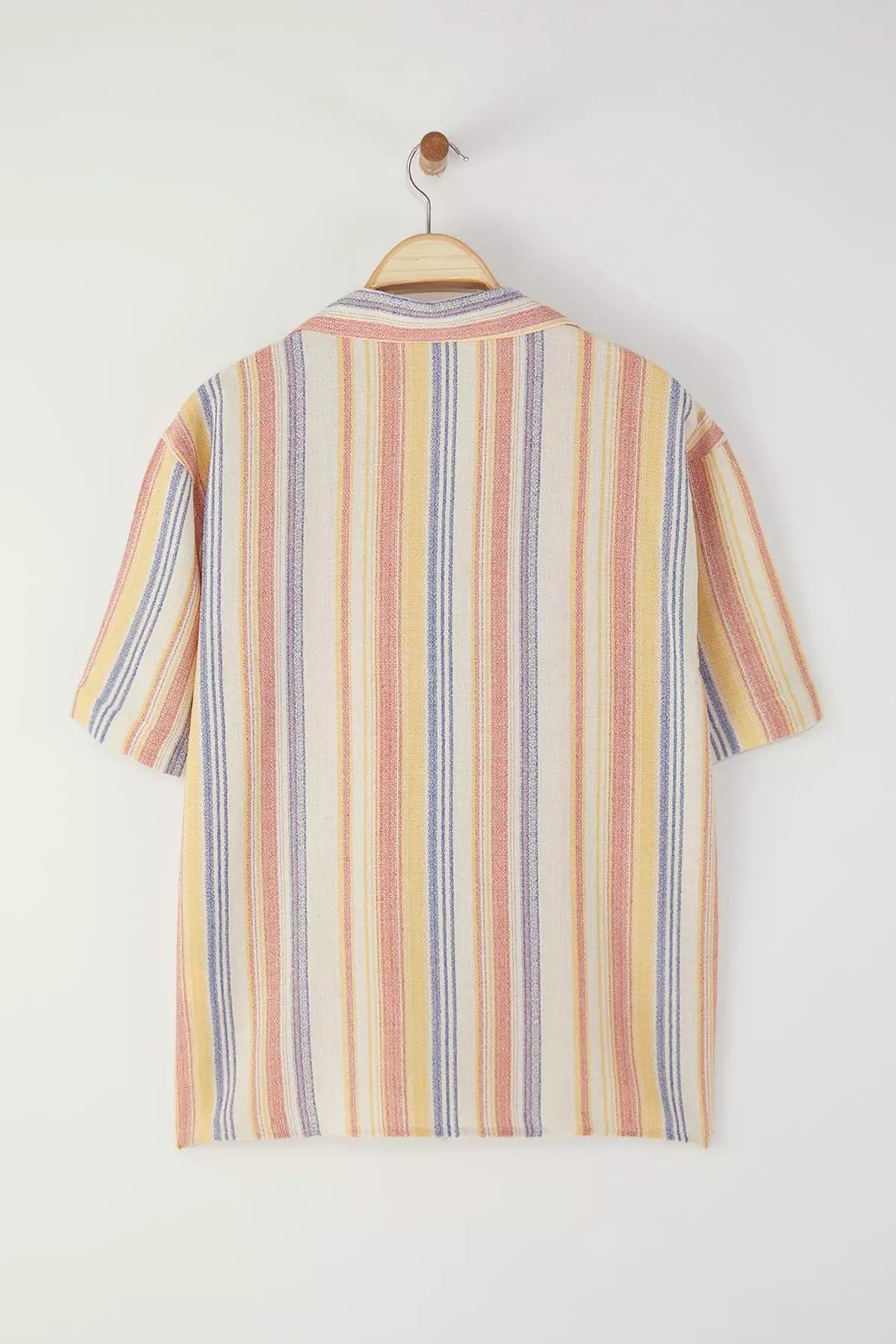 Multicolored Oversize Fit Striped Textured Fabric Summer Linen Look Men's Shirt TMNSS25GO00065