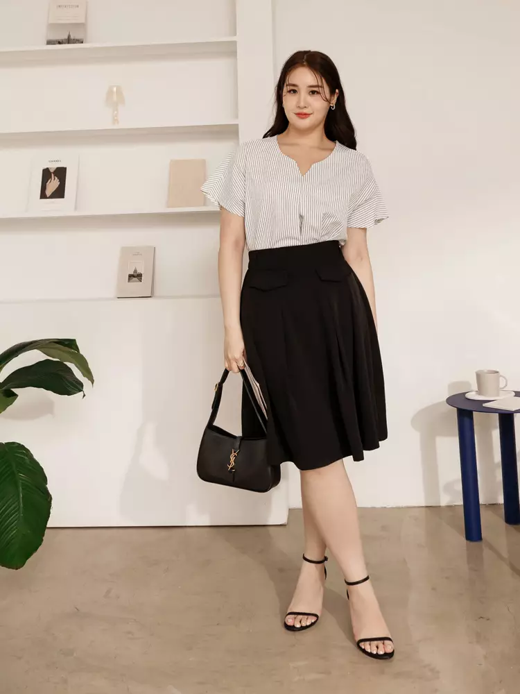 Buy OBSTYLE Elastic Waist A-Line Suit Skirt [CA2916] 2025 Online