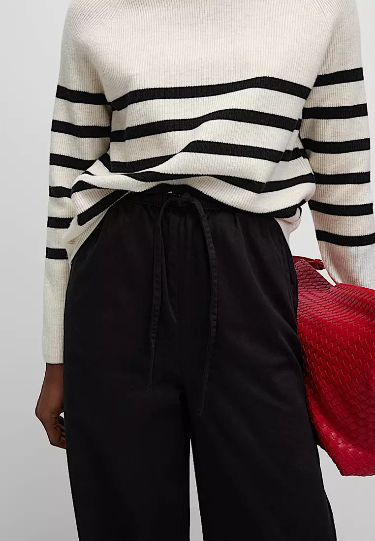 Denim Drawstring Wide-Leg Trousers