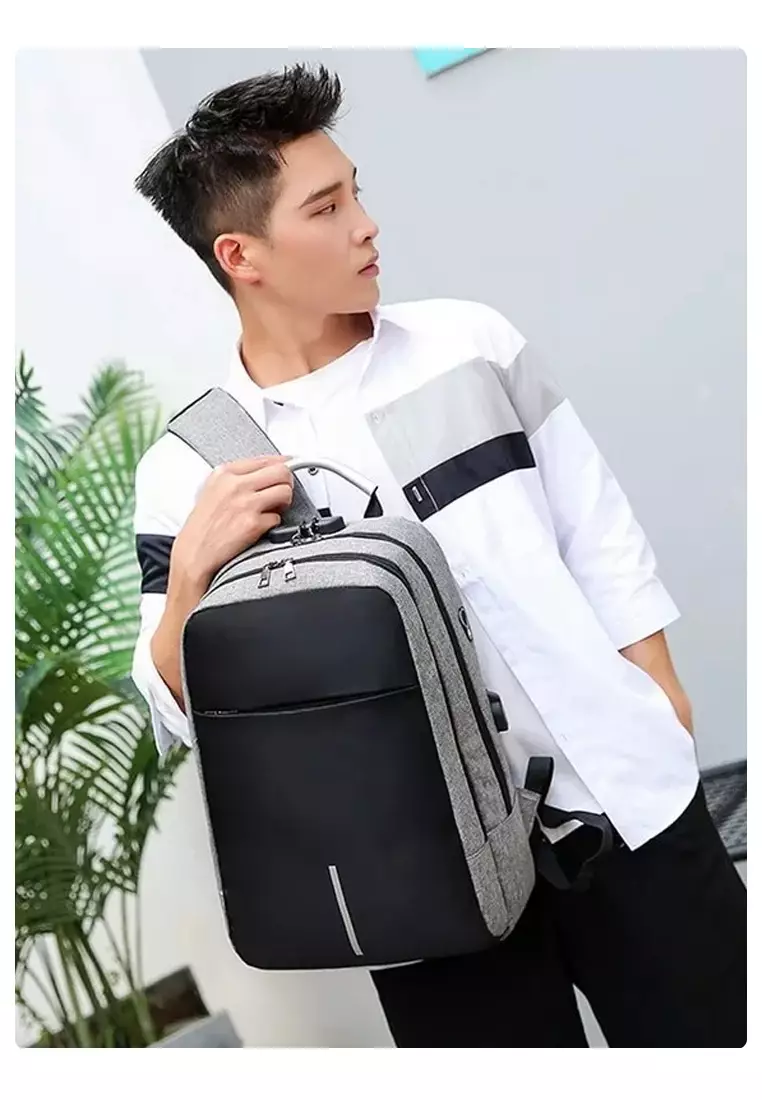 DTBG D002 Anti Theft Multifunctional Backpack With USB Port Ad Combination Lock – Gray