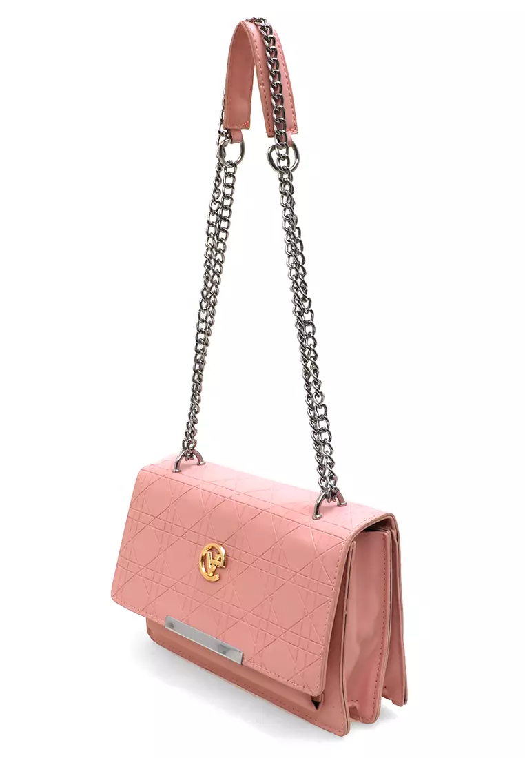 Tas Wanita Motif Grafik Slingbags With Metallic Logo Premium Quality - Pink