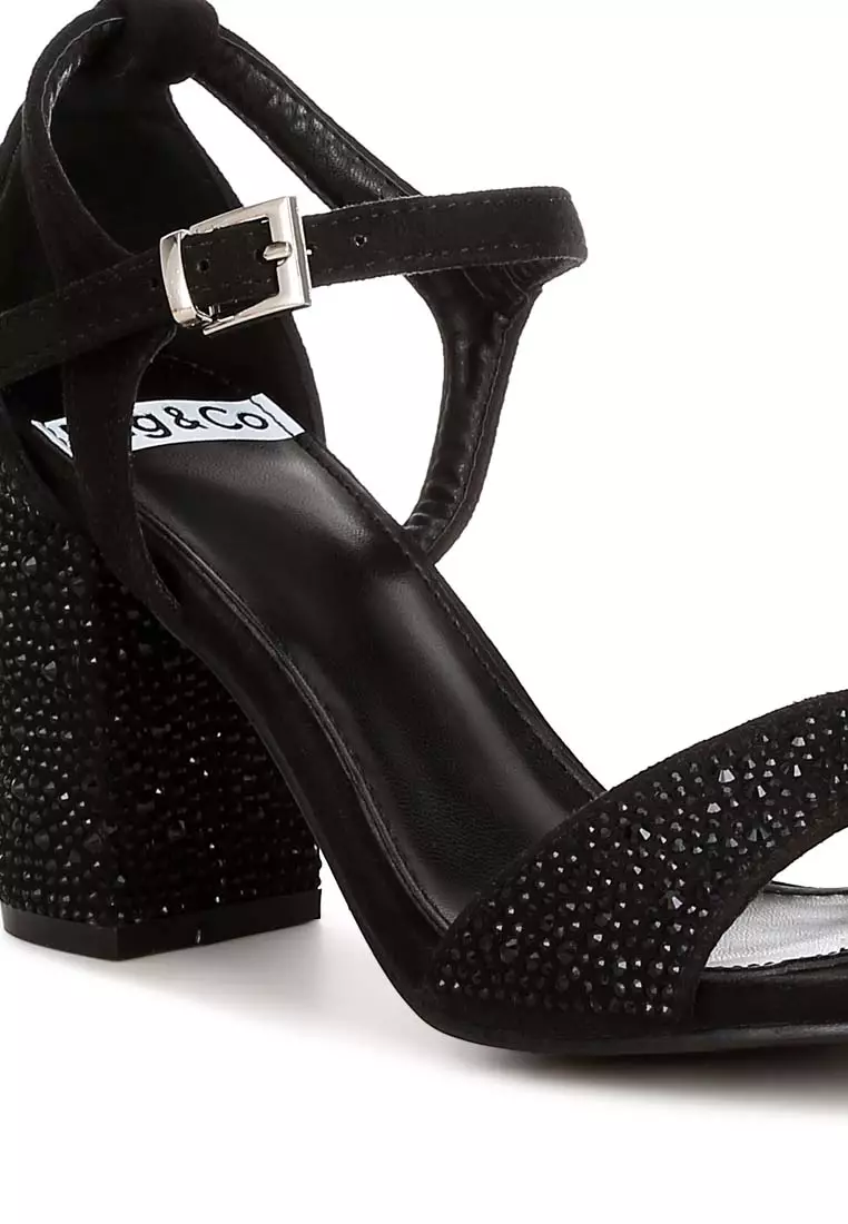 Rhinestones Embellished Sandals in Black