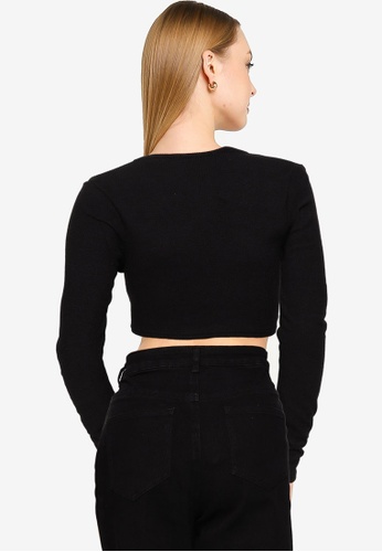 Buy MISSGUIDED Sculpted Rib Long Sleeve Ruched Front Crop Top 2023 Online |  ZALORA Singapore