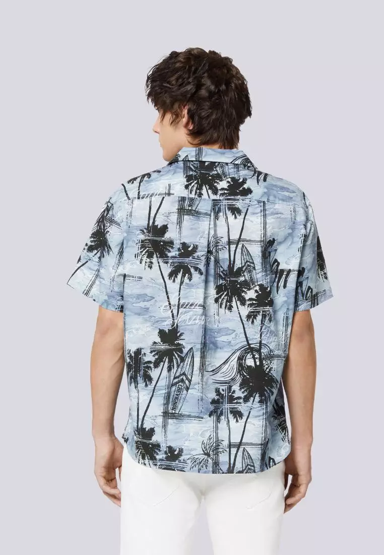 男裝寬鬆款熱帶海灘全印花夏威夷恤衫