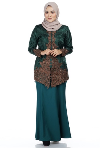 Yulia Kebaya with Bronze Lace Embellishment from Ashura in Green and Multi and Brown