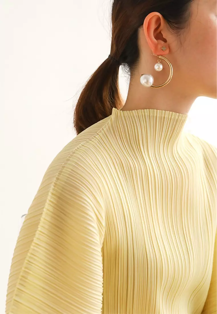 Half-High Collar Bat Sleeve Pleats Dress CZJ7877