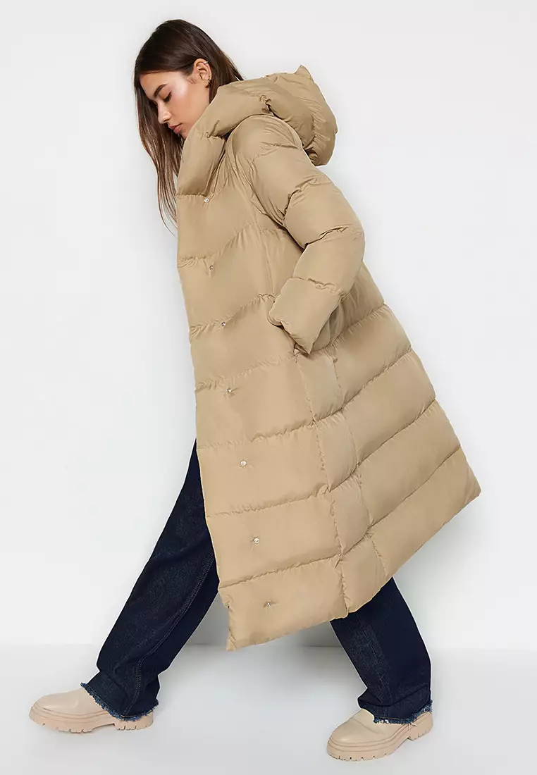 Mink Regular Side Snap Closure Water Repellent Long Quilted Puffer Coat TWOAW24MO00044