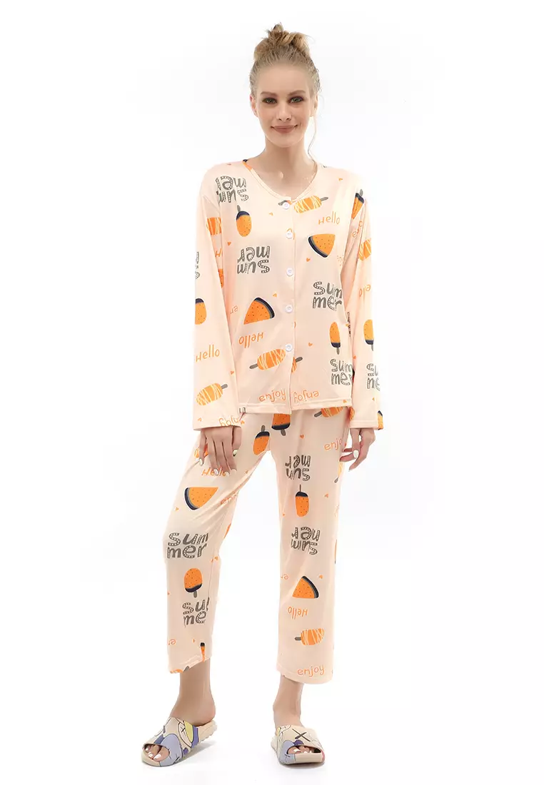 Vance Setelan Piyama Baju Tidur Wanita Lengan Panjang Watermelon Motive Material Cotton ORIGINAL - Cream