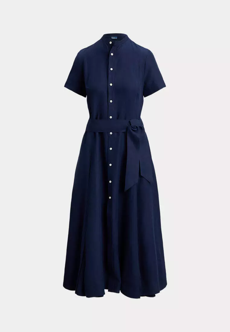 Belted Silk-Blend A-Line Dress