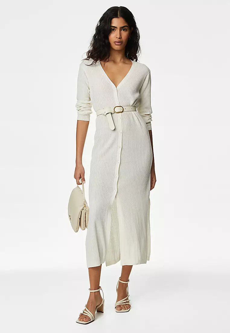 Ribbed Longline Cardigan with Linen