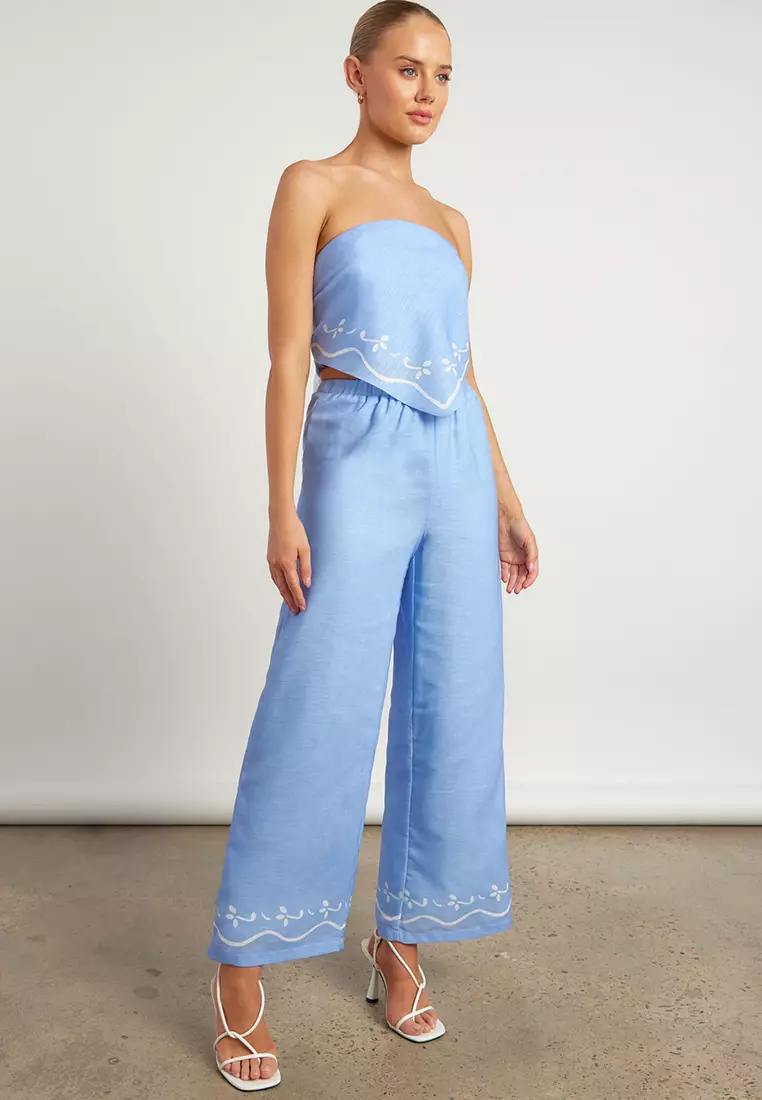 Border Print Faux Linen Set