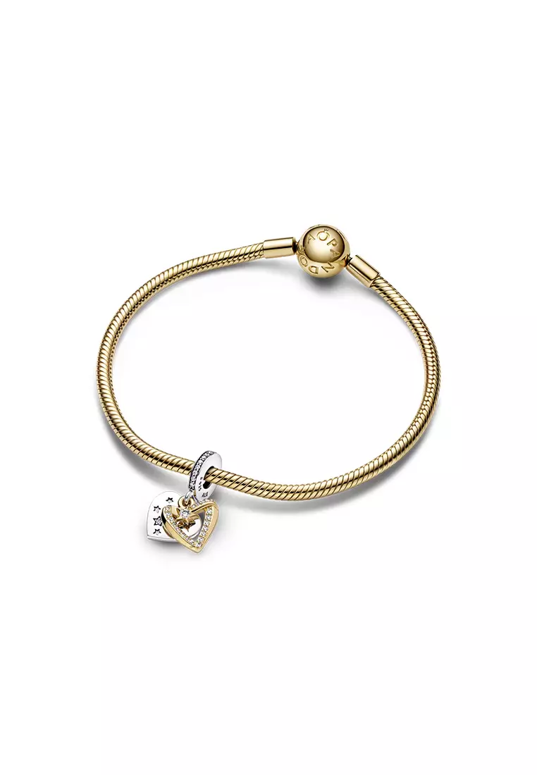Pandora 14K Gold Plated Shooting Star Hearts Double Dangle Charm