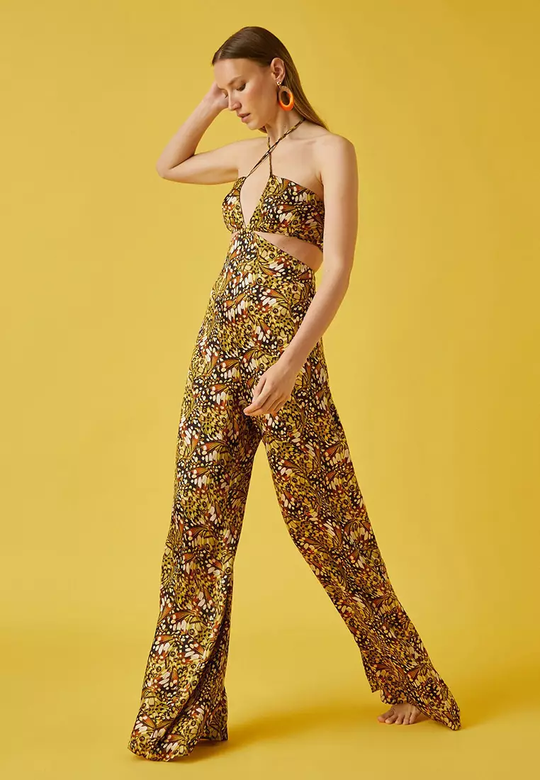 Halter Neck Patterned Jumpsuit