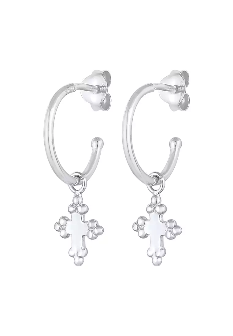 ELLI GERMANY Earrings Creoles Plug Pendant Cross Religion Faith