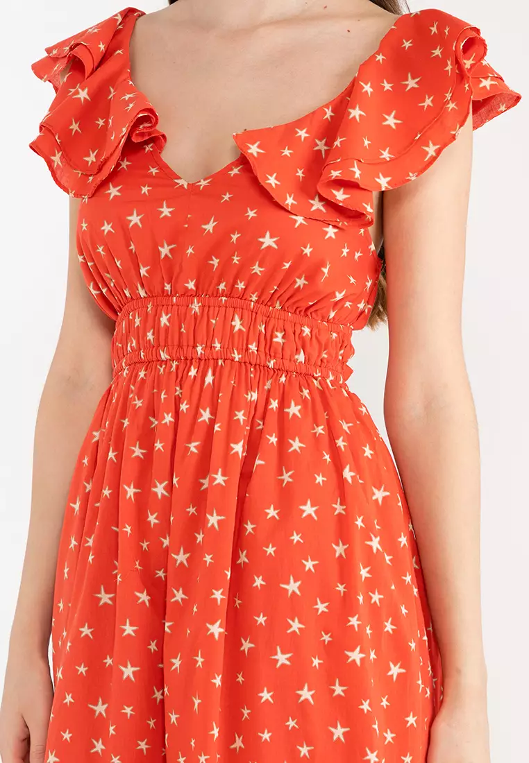 Ruffle Sleeve Midi Dress