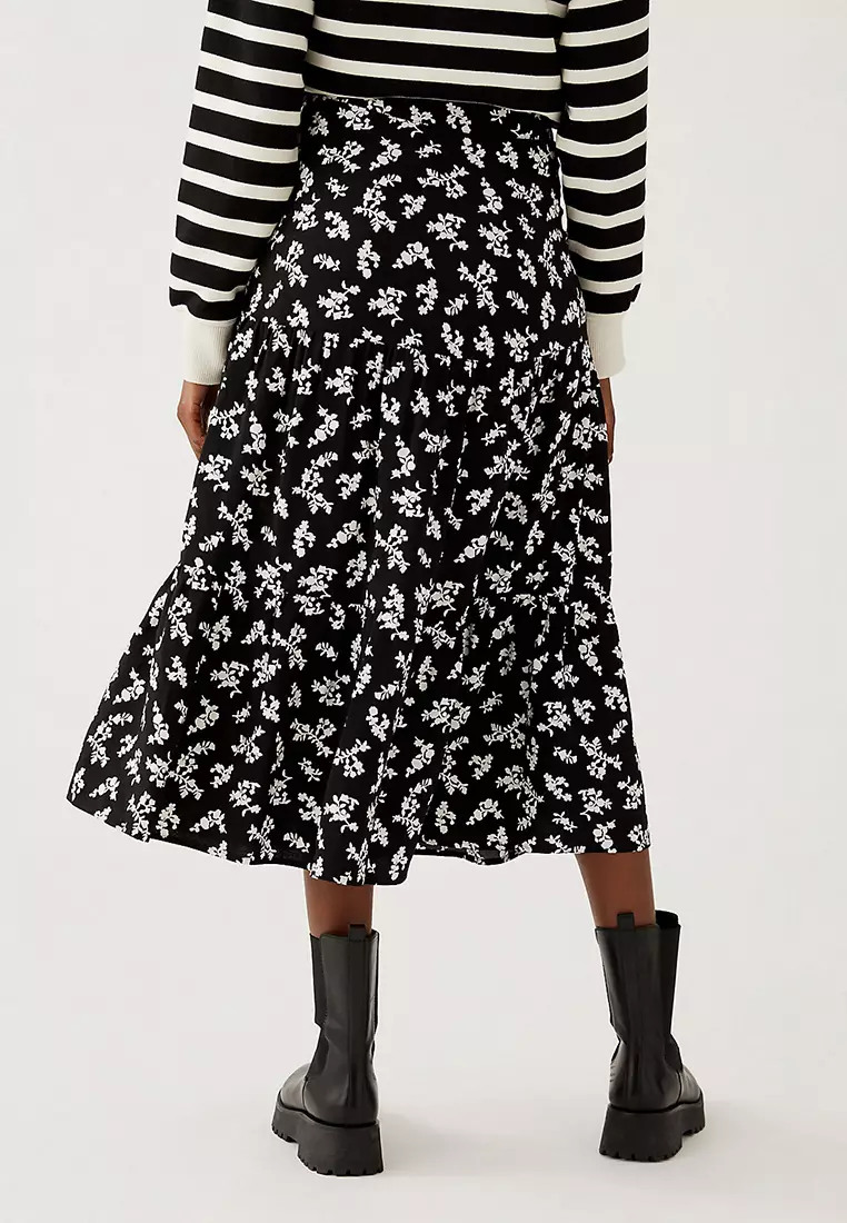Printed Midaxi Tiered Skirt
