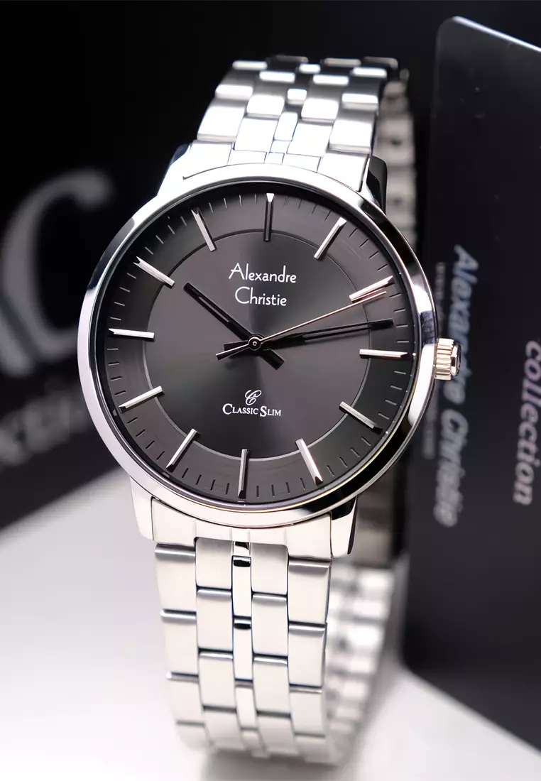 Alexandre Christie Classic Steel - Jam Tangan Analog Pria - Silver Black Stainless Steel - 8692 MHBSSBA