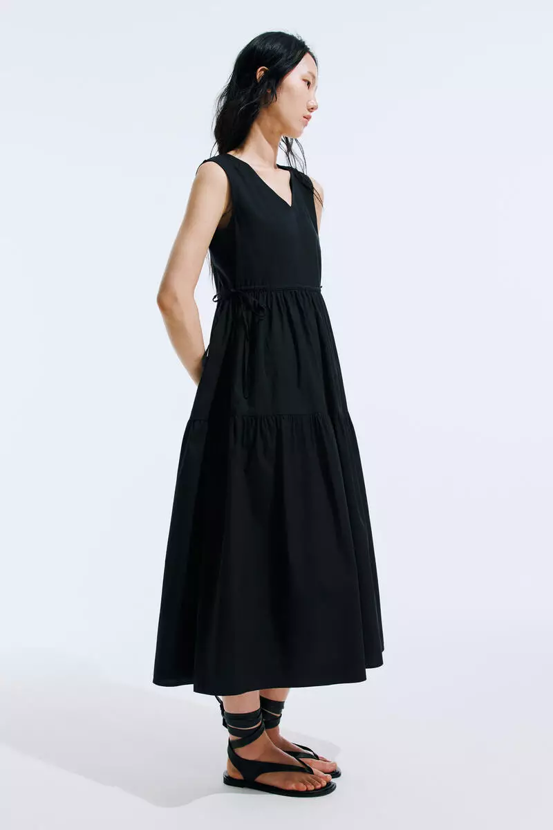 Drawstring-detail cotton dress