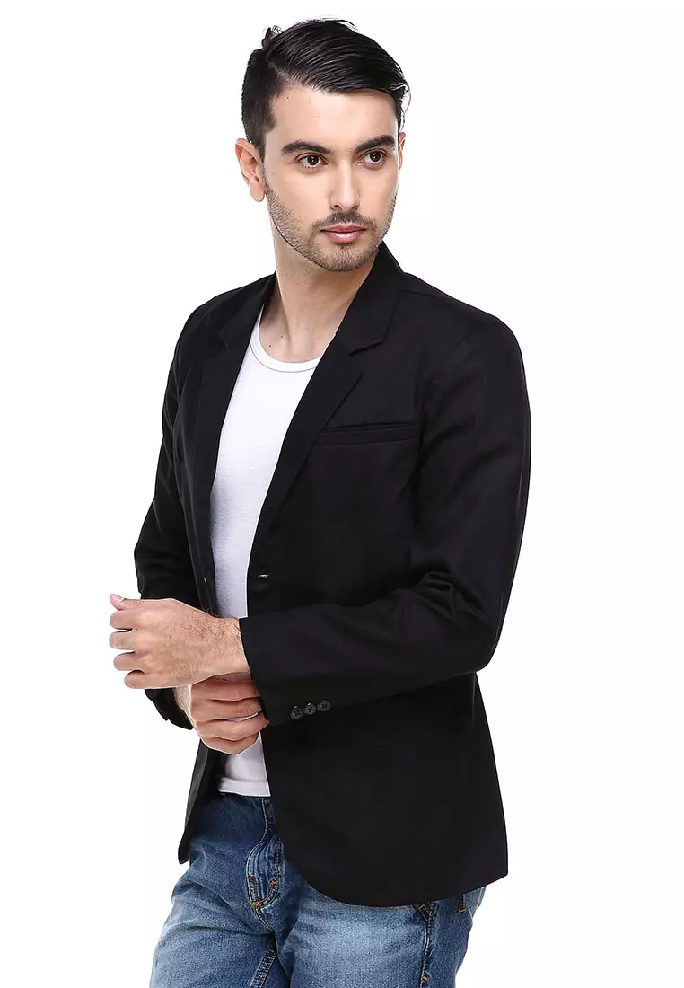 Woreq Suits Jas Blazer Pria Formal Resmi Two Button Model Slimfit Material Drill ORIGINAL - Black