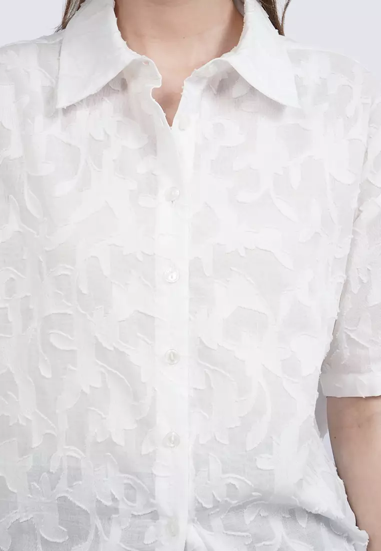 Loose Blouse with Drawstring Hem OFF WHITE