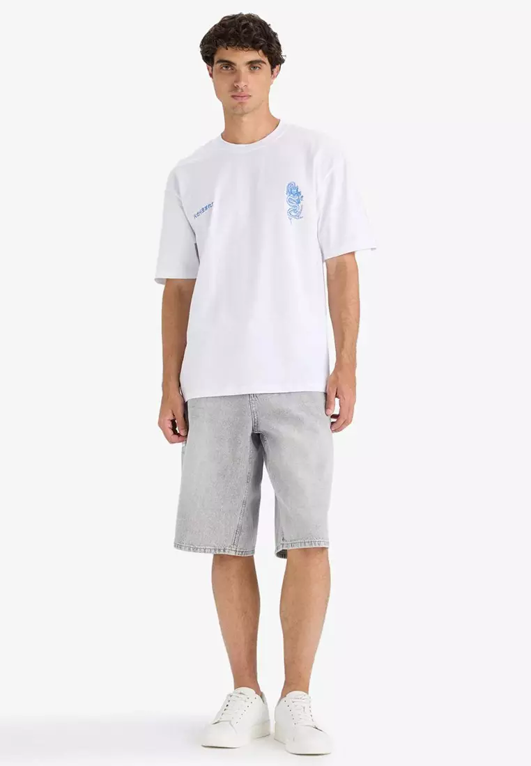 寬鬆剪裁工裝口袋牛仔短褲