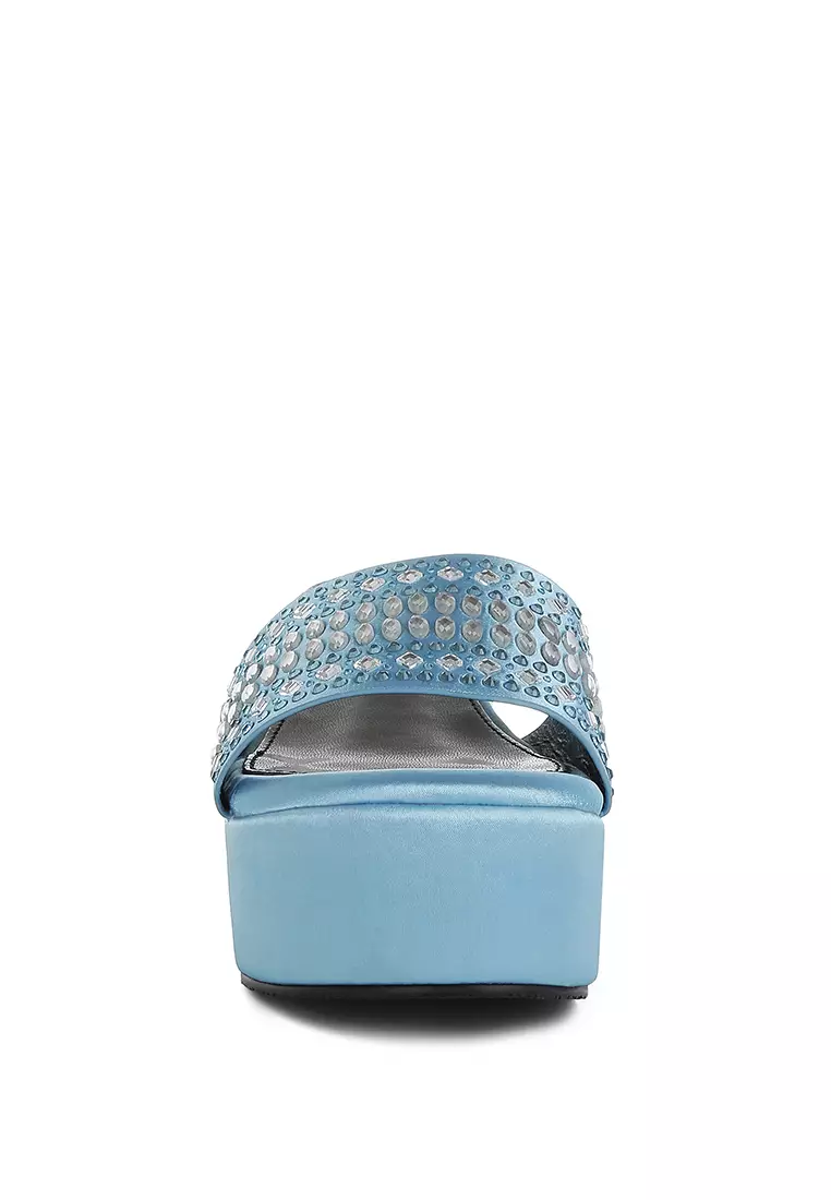 Diamante & Rhinestone Detail Stylish Flatforms in Blue