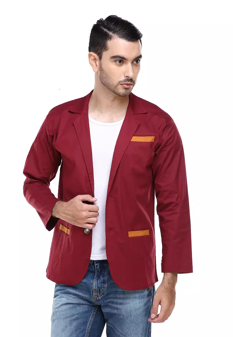 Woreq Jas Blazer Pria Formal Suits Resmi Three Pockets Material Cotton Strecth ORIGINAL - Maroon