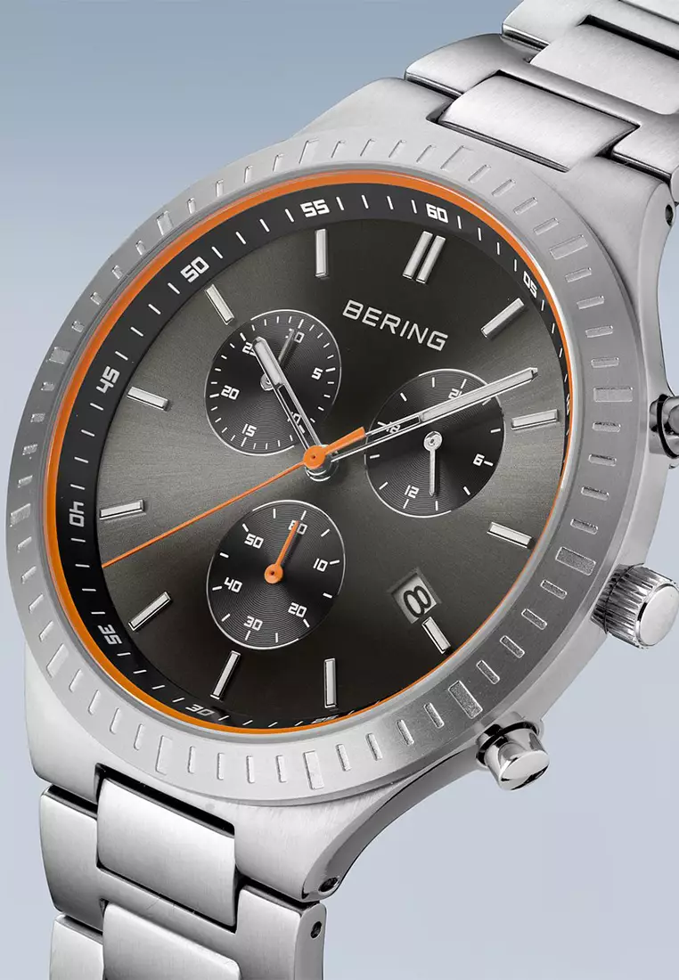 Men's Silver Titanium Strap with Titanium links and Black Dial Quartz Watch - 11743-709