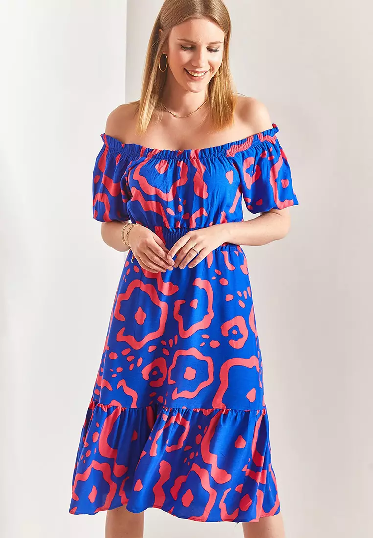 Cotton Off Shoulder Midi Dress