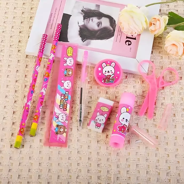 Wakakids Set Alat Tulis Anak Karakter Paket Lengkap 10in1 Stationary Sekolah Venhs Pink