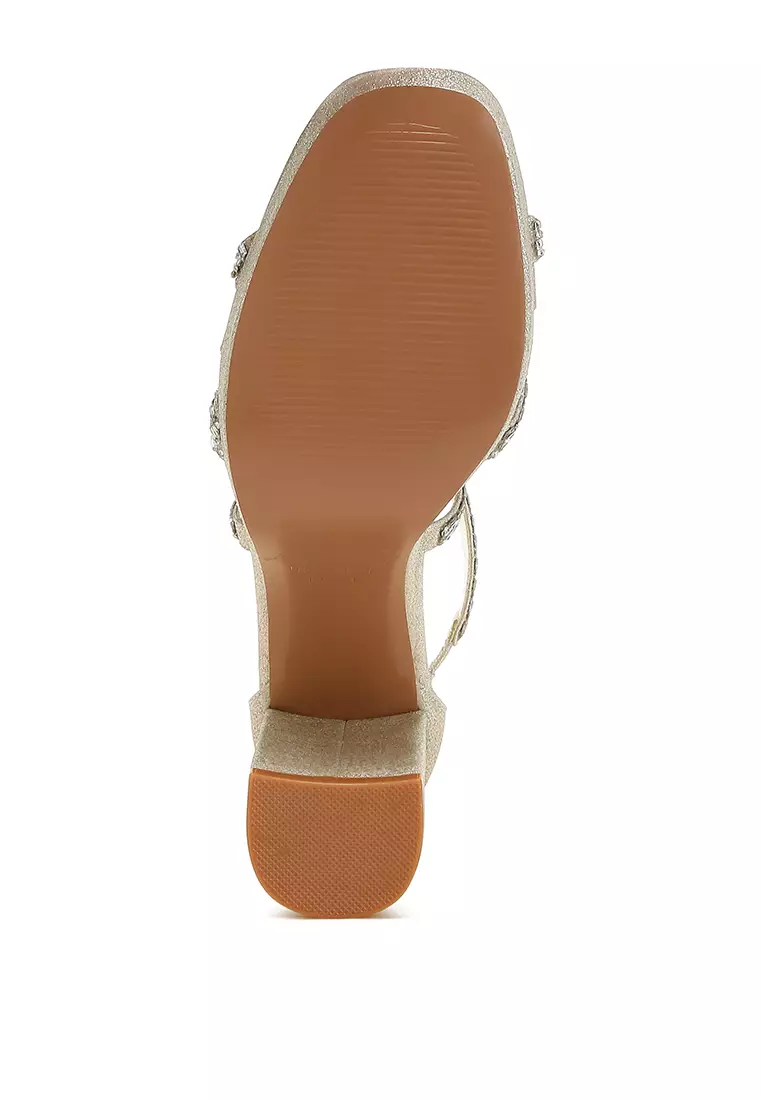 Sandal Bertali Hiasan Berlian Imitasi dalam Warna Emas