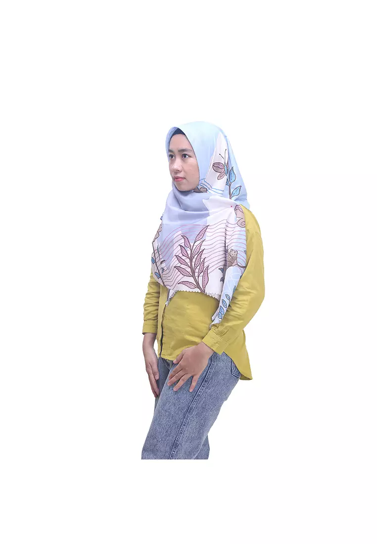 Hijab Scarf Batik Semar Gelar Kusumo Biru 115x115 cm