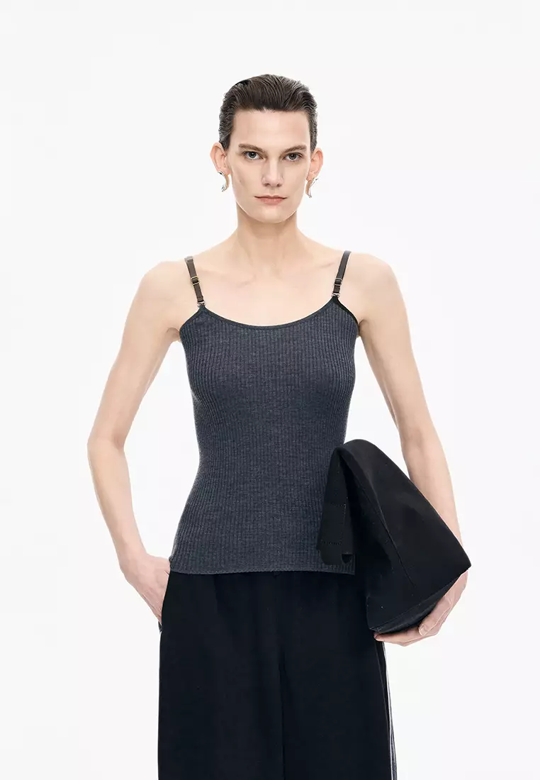 Merino Wool Ribbed Strap Sleeveless Knit Vest