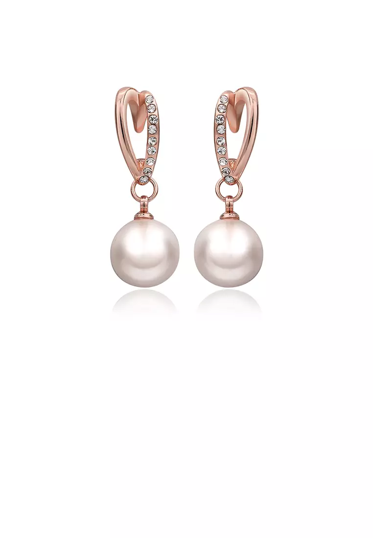 Buy Glamorousky Plated Rose Gold Pearl Earrings with Austrian