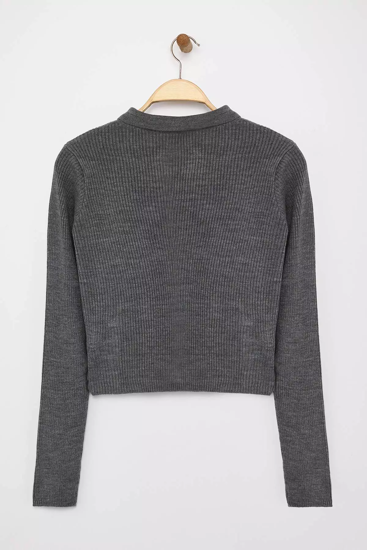 Anthracite Crop Zippered Knitwear Cardigan