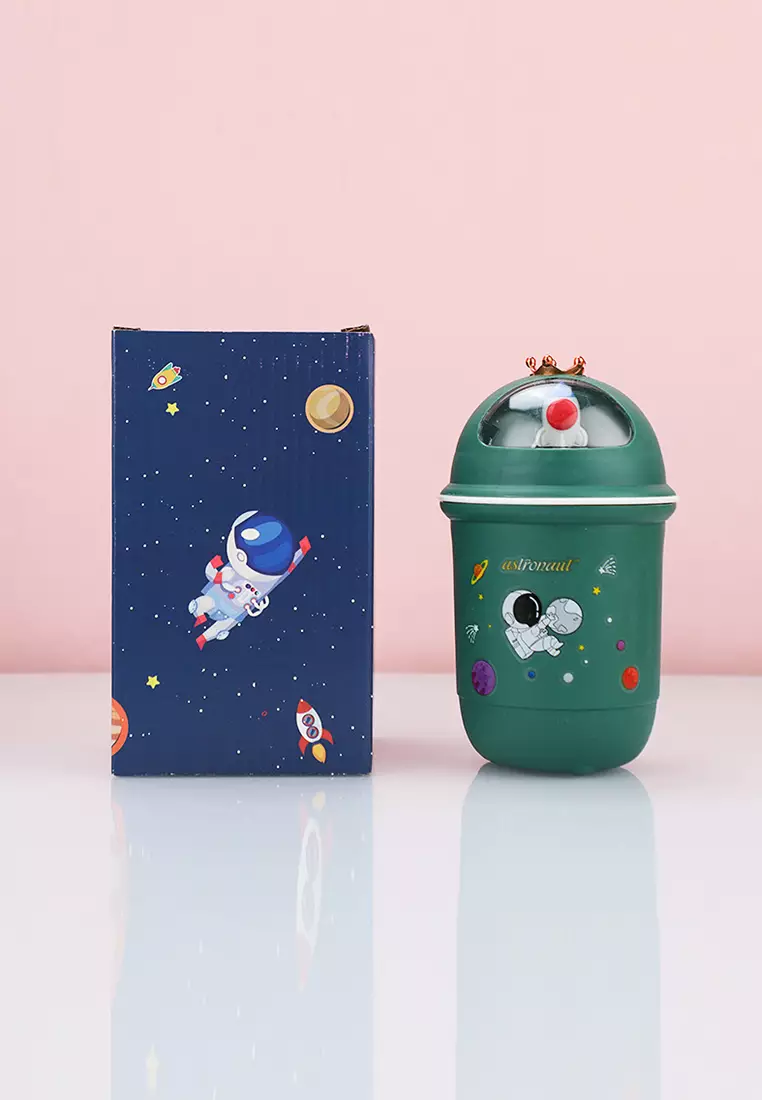 Wakakids Botol Minum Kaca Anak Food Grade Minimalis 350ml Motif Astronot Crown Venrz Hijau