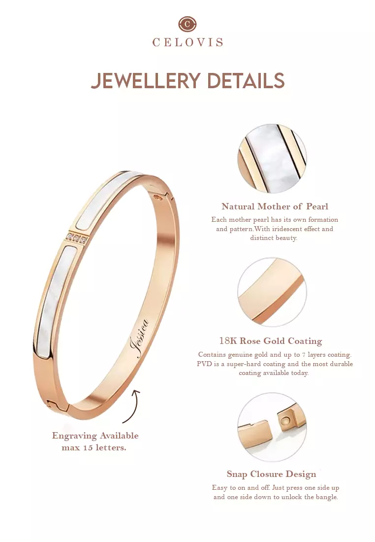 Colette Tri-Dias Mother of Pearl Bangle in Rose Gold