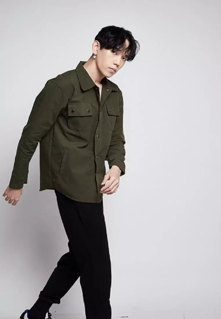 Jaket parka outer jaket pria semi parka warna Army