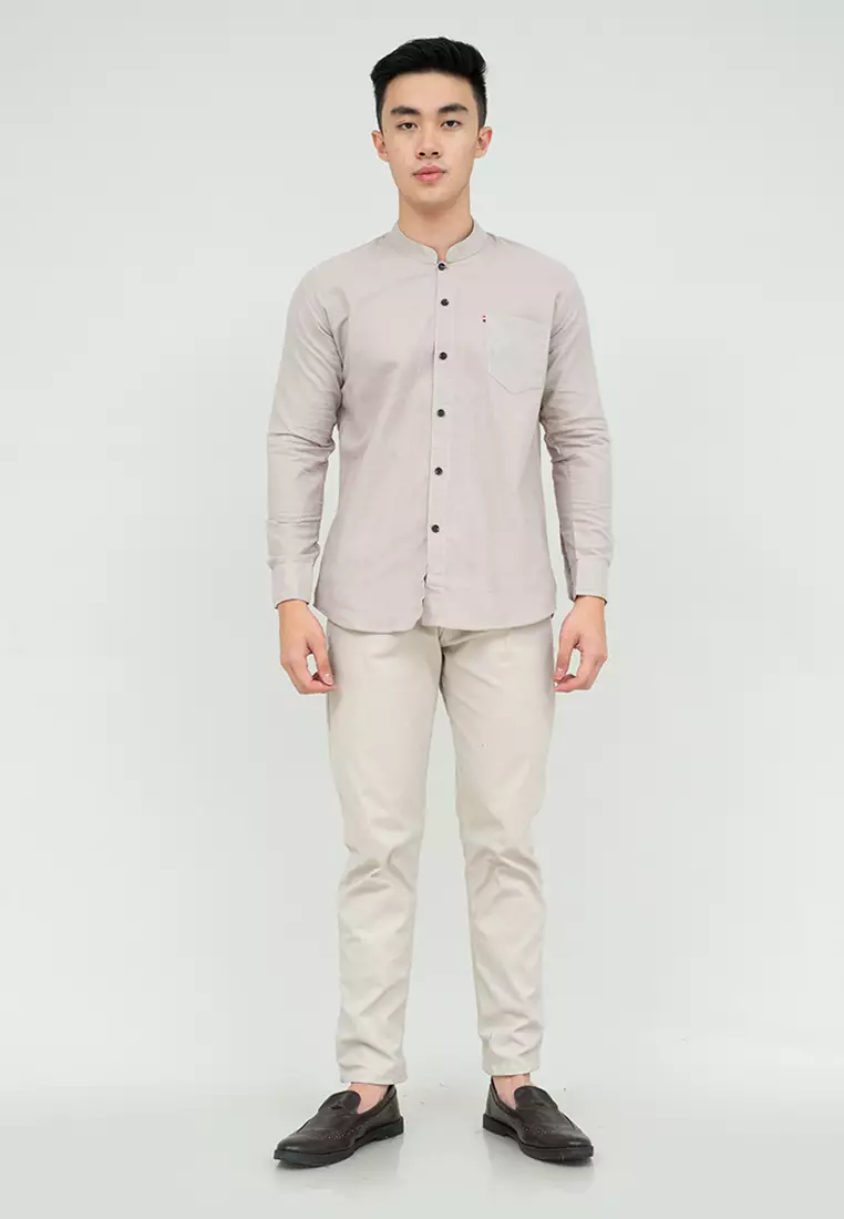 Houseofcuff kemeja Koko Lengan Panjang Pria Beige