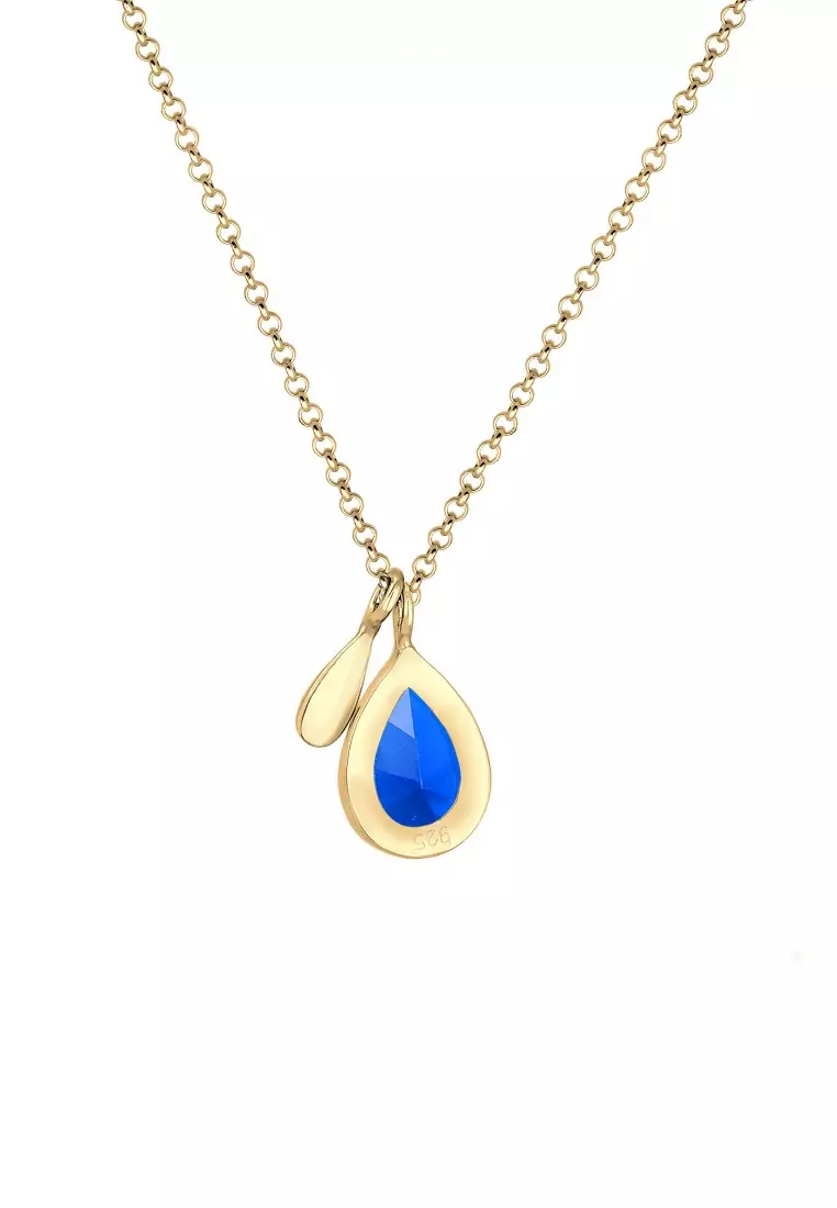 Kalung Perhiasan Perak 925 Wanita Drop Sapphire Blue Gold Plated