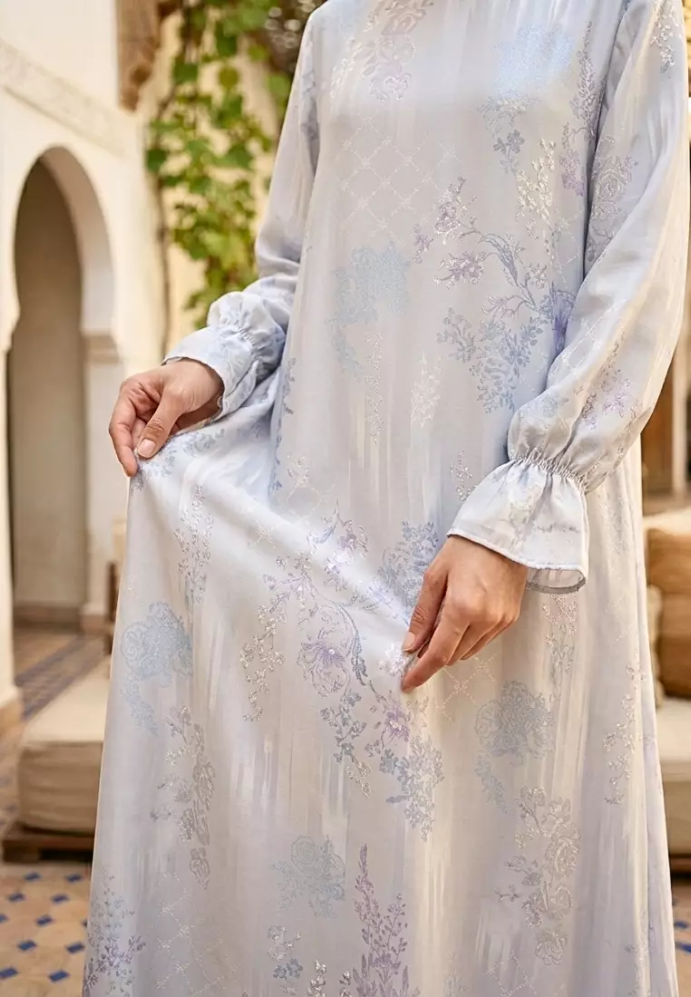 Gamis Lebaran Motif Terbaru Mosleem Kekinian Lengan Karet Warna Soft Blue By Brilliant Girl Warna BIRU
