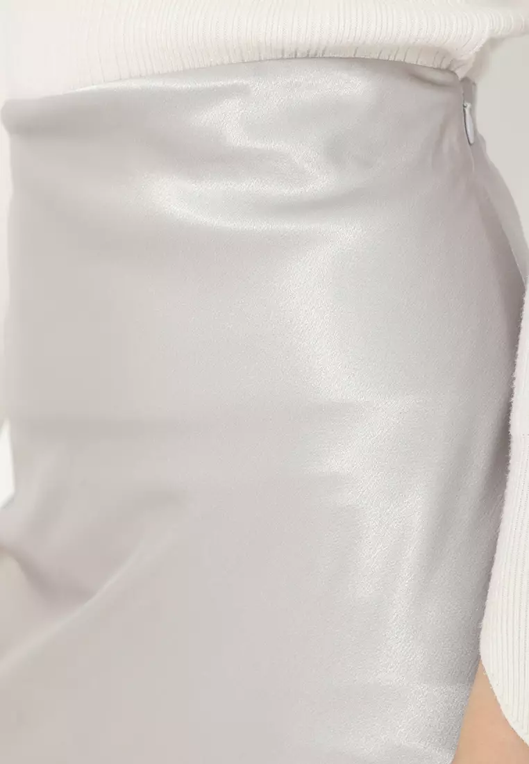 Long Skirt Satin In Grey By Brilliant Girl Warna ABU-ABU