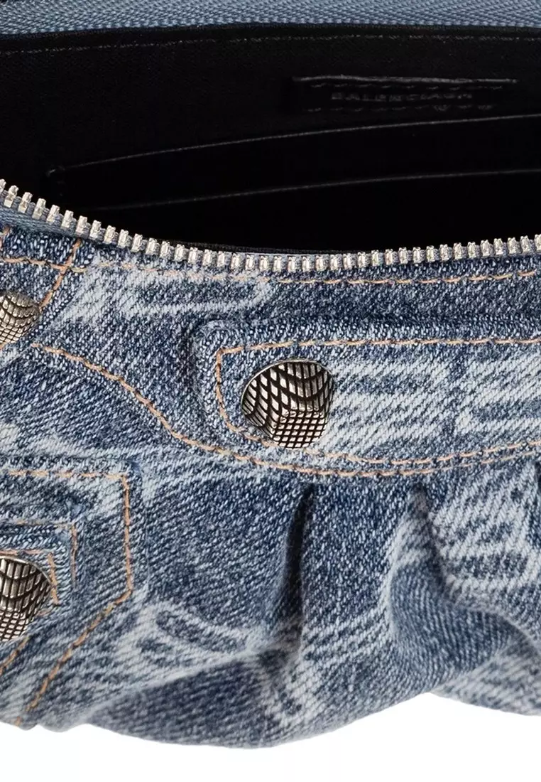 Le Cagole Mini With Chain BB Monogram Crossbody Bag in Denim