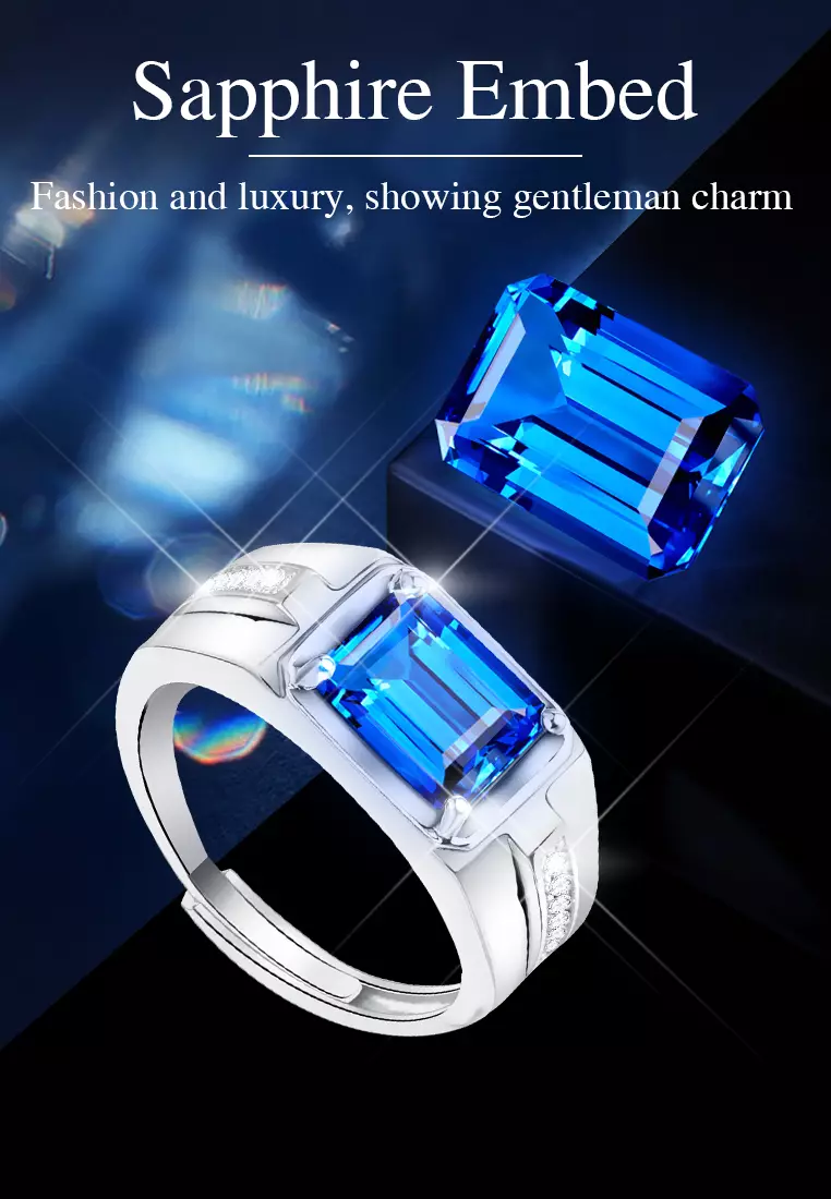 Cincin Pria Sapphire Embed Simple Elegant Adjustable Ring lovers Gift kekasih Hadiah Aksesoris Perhiasan Cantik Mewah