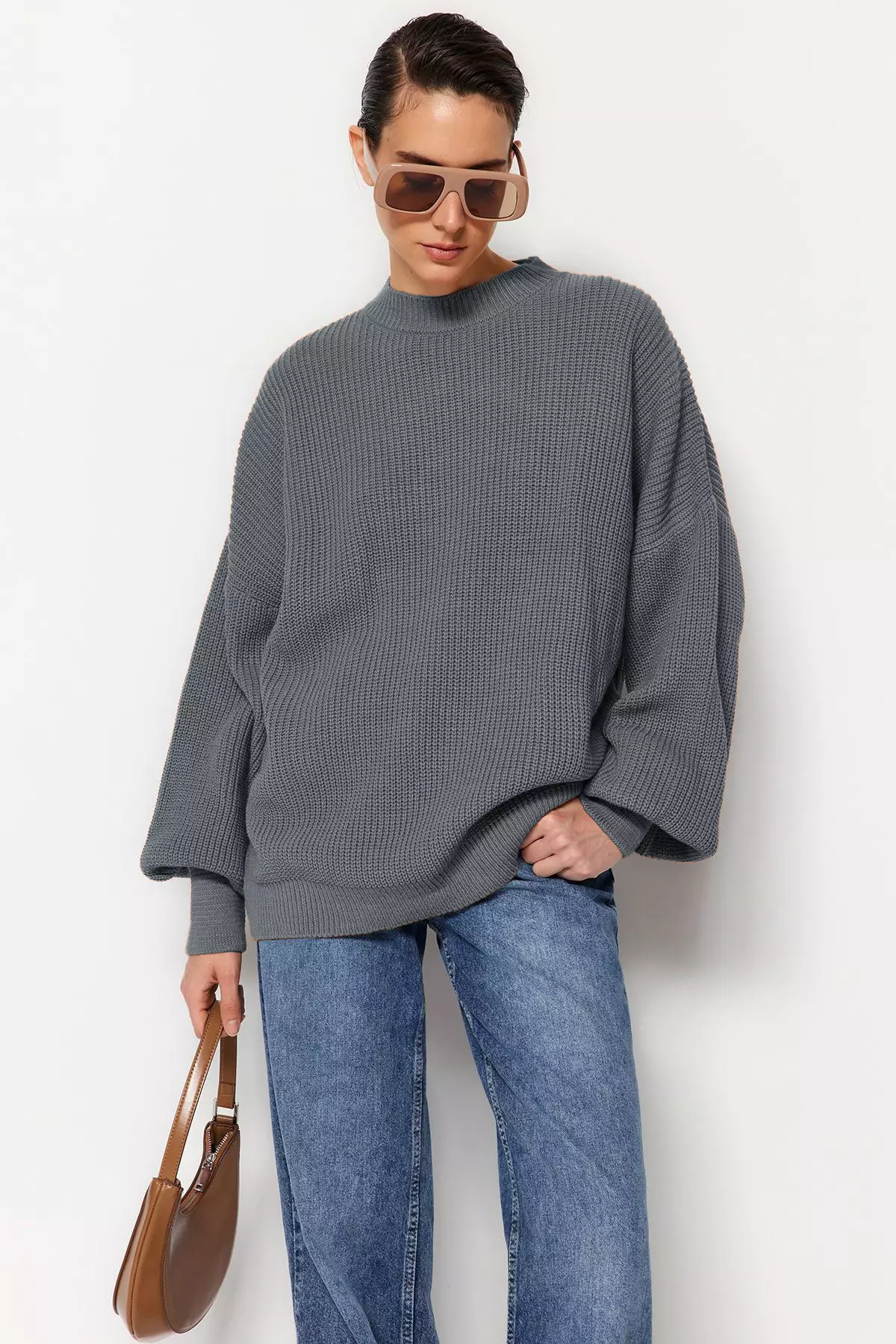 Wide Fit Anthracite Knitwear Sweater