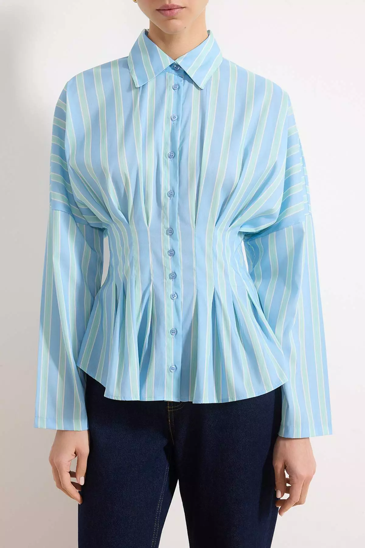 Blue-Multicolored Striped Lycra Fitted Shirt Twoaw26Go00113