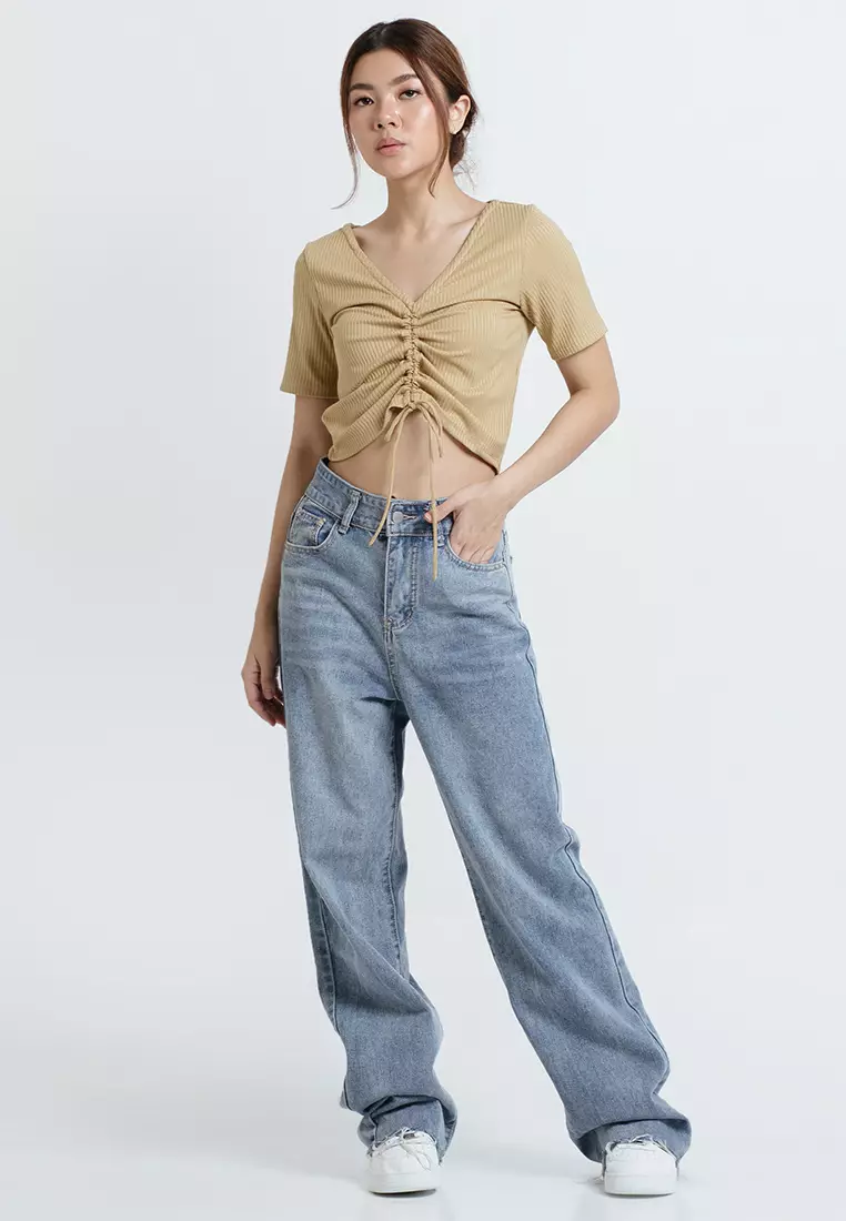 Ruched Front Knit Top in Mustard