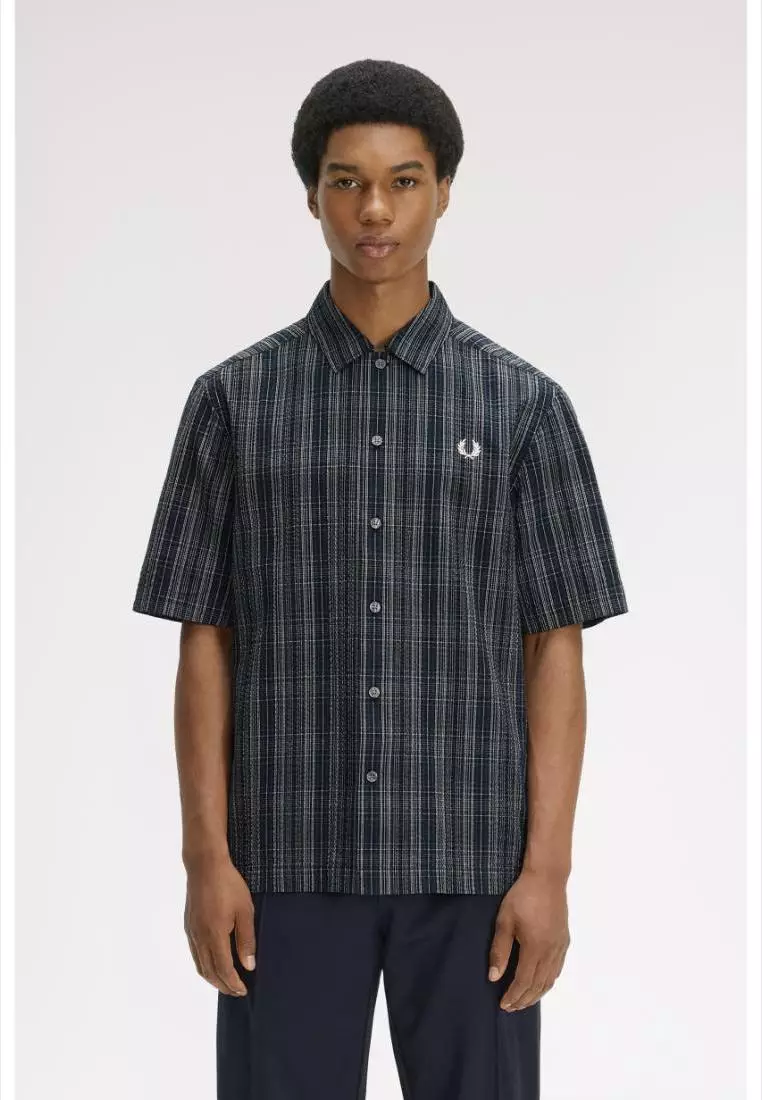 Buy Fred Perry Fred Perry M2470 Seersucker Check Shirt (Navy) 2026