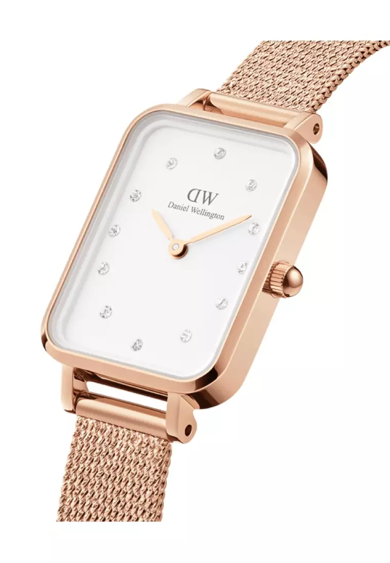 Quadro 20x26mm Pressed Lumine with White dial Rose gold- Crystals Watch for women - jam tangan perempuan jam tangan wanita - Fashion watch - DW Official - Authentic - Crystals
